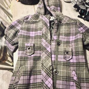 KG COLLECTION Kids Plaid Pea Coat - Purple and Gray